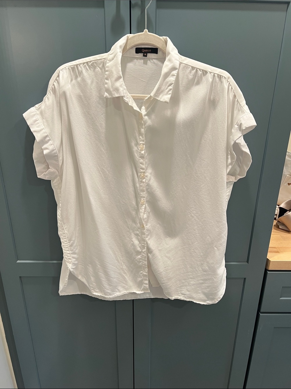 Quince Tencel White Button-Down Short Sleeve Collared Shirt